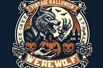 create t shirt halloween werewolf vector art logo