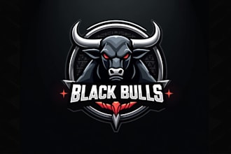 create awesome black bulls logo with t shirt print design
