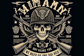 make vintage army military skull logo with vector t shirt design