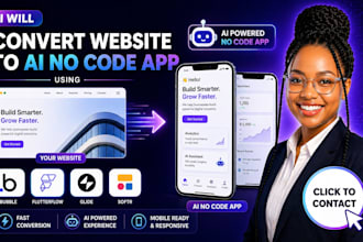 convert website to ai mobile and web app, android ios development, no code app