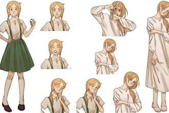 illustrate visual novel game character sprites, youtube oc avatar in anime style