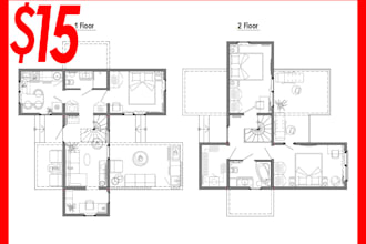 do a floor plan with furniture and dimensions