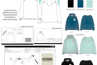 create professional fashion tech pack and technical drawings