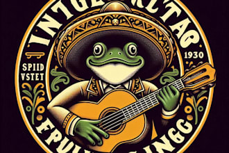 design high quality frog guitar vintage logo with t shirt design