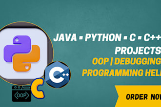 do java, python, c, cpp programming projects and java oop tasks