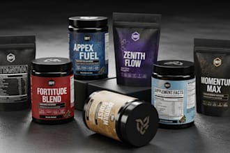 minimalist supplement label and packaging with 3d mockup