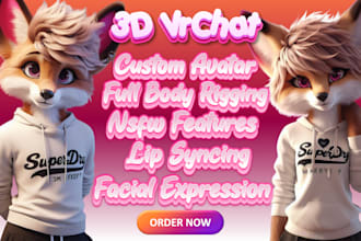 design 3d custom furry kemono anime vrchat avatar with dynamic expression