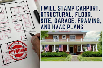 stamp carport, structural, floor, site, garage, framing, and hvac plans