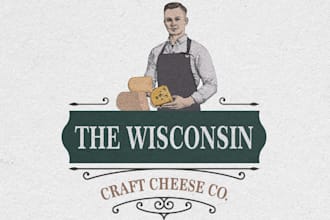 design a vintage custom character logo for your cheese, bakery, or food brand