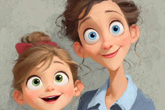 create a disney pixar style portrait for mothers day gift