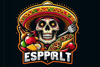 do custom esport skull mexican food logo design