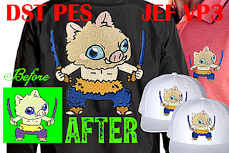 convert to dst, pes, jef, vp3, 3d puff, digitizing, in 1hour