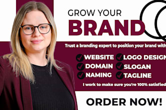 create business name and slogan, brand, logo, product, company, tagline, website