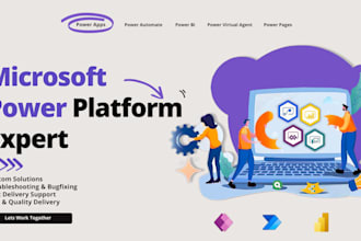 develop business solutions with power apps, power automate, power pages, chatbot