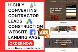 generate converting contractor leads construction website meta ads landing page