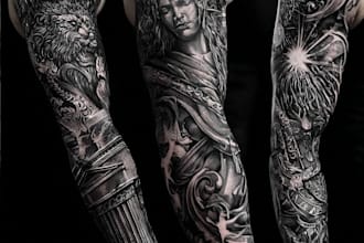 create a custom tattoo design , tattoo sleeve in realism