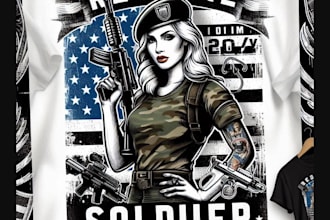 create retro soldier military veteran t shirt logo design