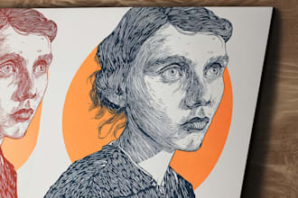 draw a portrait drawing in linocut illustration