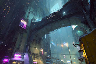 do a cyberpunk futuristic city art