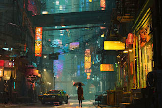 make a cyberpunk futuristic city art