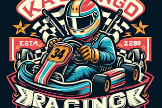 design high quality vintage kart reaching logo with t shirt design