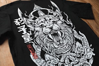 create animal linocut tshirt design for brands