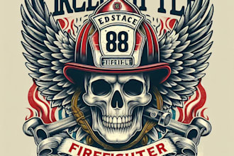 design vintage vintage retro skull firefighter logo t shirt design