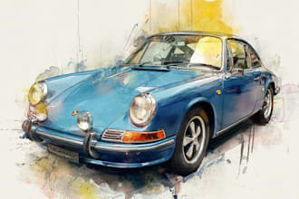 create realistic watercolor portrait style car, bike vehicle
