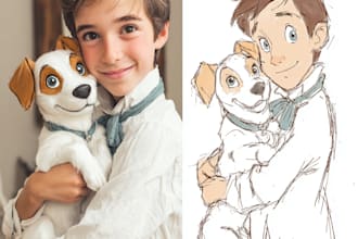 draw pet portrait into cartoon disney