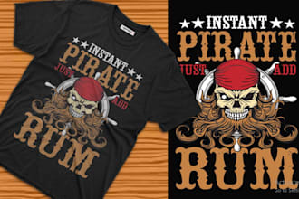 create retro skull pirate costume t shirt logo design