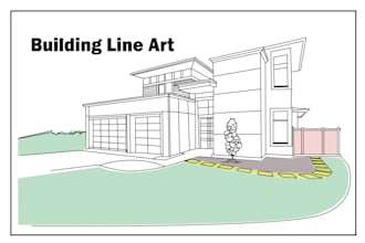 draw detailed building line art and product line art