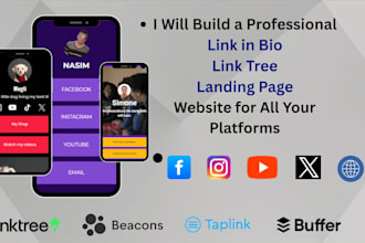 create mobile friendly linktree biolink landing page  for your all platforms