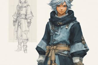 make a digital watercolor ffxiv character art or furry