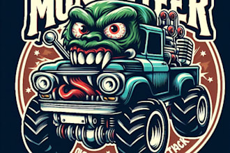 design high quality vintage monster truck logo with t shirt design