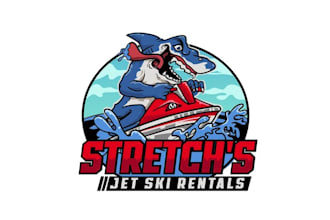 design classic pictorial logo character riding a jet ski