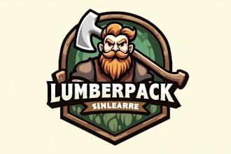 design unique lumber ax logo with t shirt concept