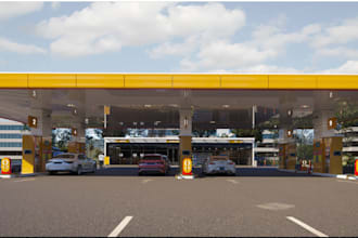 do 3d gas station design, petrol station, fuel station, filling station design