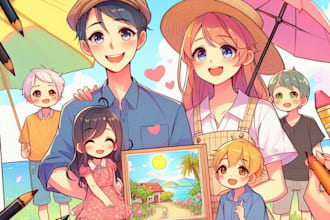 draw cute couple, family portrait