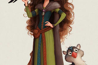 draw a portrait in semi realism disney cartoon style