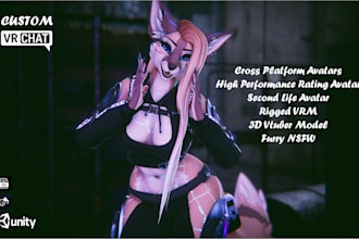 design vrchat 3d furry model nsfw vtubing vrc with physbones and facial tracking