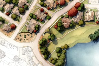 draw landscape sketch, colored site plan, map illustration