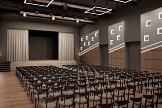 local school hall render,multi purpose hall,events hall space,indoor revit model