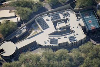 render 3d reception,3d hub exterior,landscape design,parking lots,outdoor render