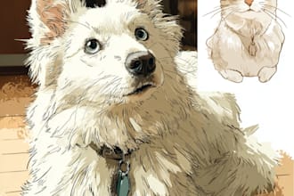 draw cat and dog portrait from photo, pet cartoon style, custom dog gift