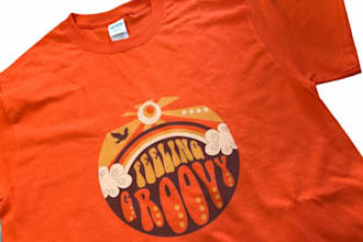 draw creative retro vintage 70s groovy graphics t shirt logo