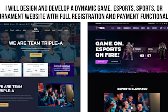 custom game, esports, sport, or tournament website with payment and registration