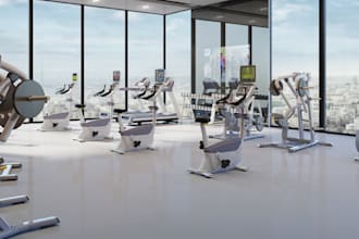 revamp 3d modern gym sport, fitness interior,cgi treatment center,wellness room