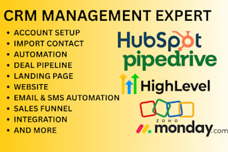 setup hubspot crm zoho crm monday crm pipidrive crm gohighlevel crm automation