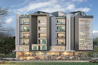 design realistic 3d front elevation, commercial exterior