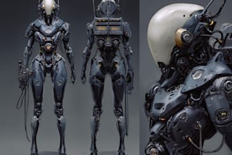 make cyberpunk sci fi robot, mecha character concept art